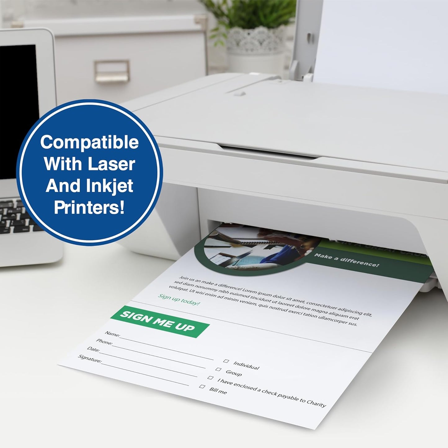 PrintWorks Professional 3 2/3" Horizontal Perforated Paper 8.5” x 11” - Perfect For W-2, 1099, & Statement Use - Made in the USA - 2500 Sheets - 20 lb - Printer Compatible - White (04124C)