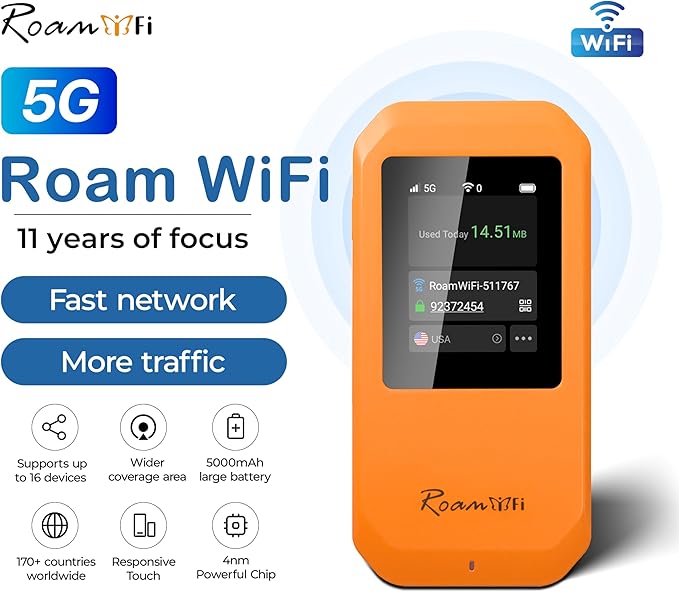 RoamWiFi 5G Mobile Hotspot WiFi6-4nm Chip | 10GB US/CA/MX + 1GB Global Internet - Image 2