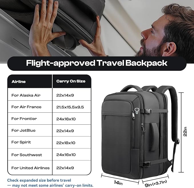 Carry on Backpack, Extra Large 55L Travel Backpack TSA Approved, Expandable - Image 2