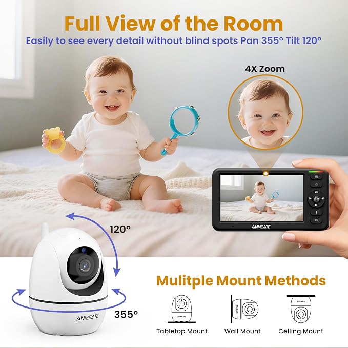 Baby Monitor with Camera and Audio – 720P Baby Camera No WiFi, Remote Pan& - Image 3