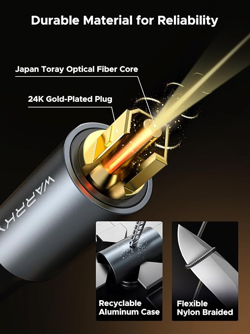Warrky Optical Audio Cable, 10ft / 3m Optical Cable - Image 3