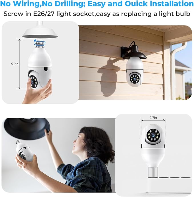 Light Bulb Security Camera 2 Packs, 5G&2.4GHz 2K Security Cameras Wireless - Image 7