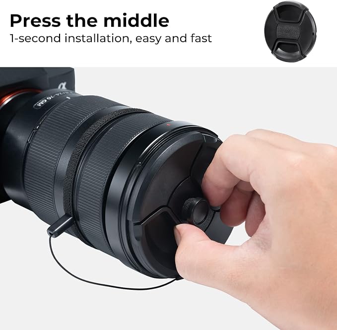 K&F Concept 55mm Lens Cap, 9-in-1 Center Pinch Lens Cover + Anti-Loss Keeper - Image 3
