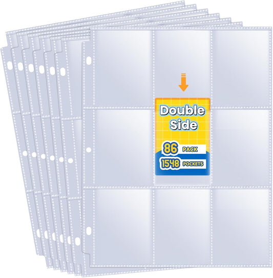 1548 Pockets Double Side Trading Card Sleeves, Fabmaker 9 Pocket Card Sleeves Binder Sheets for 3 Ring Binder, Long-Lasting Trading Card Binder Sleeves Fit for MTG, Baseball, Game, Business Cards