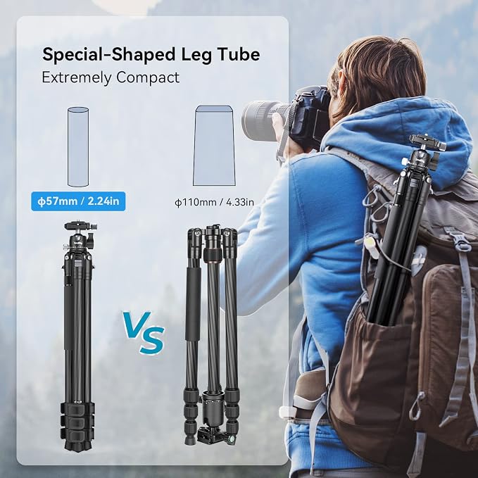 SmallRig AP-10 Carbon Fiber Tripod, 52.4" Lightweight Compact Camera Tripod - Image 2