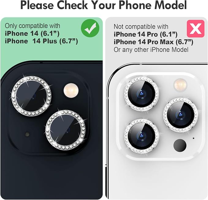 for iPhone 14 / iPhone 14 Plus Camera Lens Protector Bling, 9H Hardness - Image 2