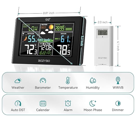 Weather Station Wireless Indoor Outdoor Thermometer: BOZYBO Digital Atomic Clock - Image 7
