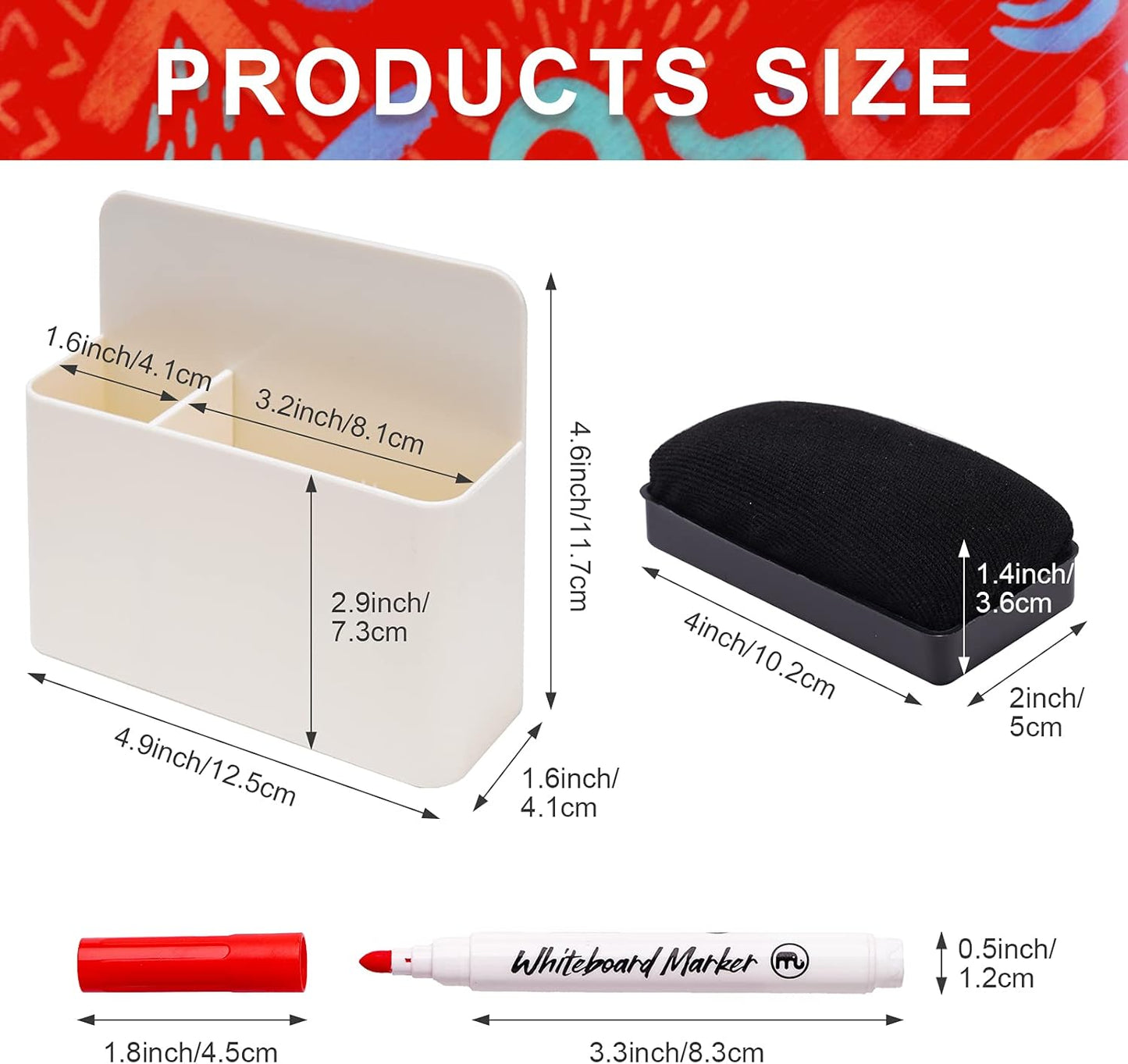 NiArt Whiteboard Magnetic Dry Erase Marker Holder Set, 12 Colors Fine Markers, Magnetic Whiteboard, Dry Eraser for School Office Home