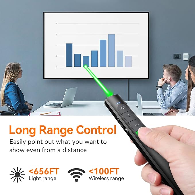 Wireless Presentation Clicker PowerPoint Presenter Remote: Rechargeable Green - Image 2
