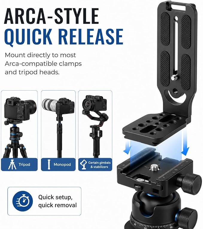 DSLR Camera L-Bracket, Vertical & Horizontal Switching Quick Release Plate - Image 3