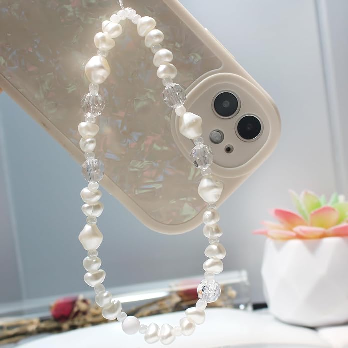 CMVFYL Beaded Camera Wrist Strap, Cute Phone Charms Strap, Pearl Bracelet Wrist - Image 6