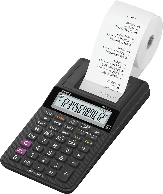 Casio HR-10RC Mini Desktop Printing Calculator | Portable | 12-Digit Display | by Casio