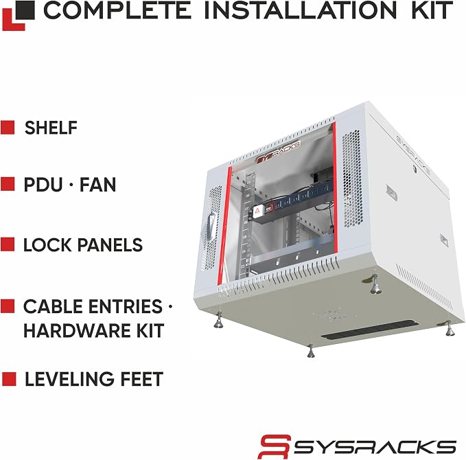 9U Wall Mount Server Rack Cabinet 24” Deep, 19” Network & AV Enclosure - Image 4