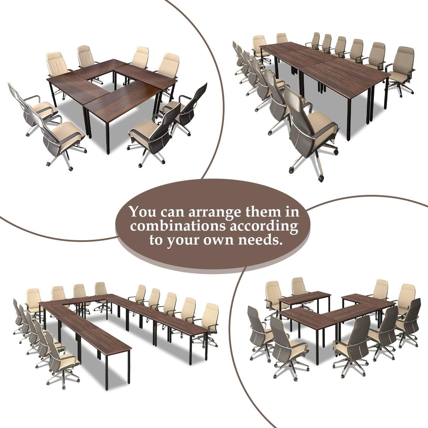 Bonzy Home Conference Tables 23ft Office Computer Desk for Meeting Room Study Writing Printer Podcast Table for 24 People Rustic Walnut 10PCS 275.5"x47.2"x29.5"