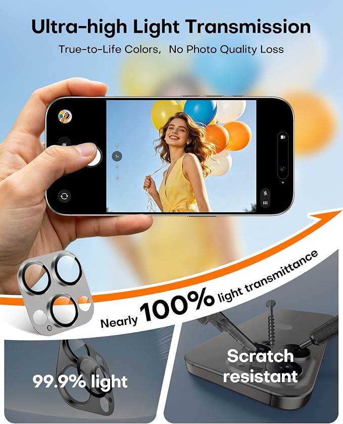TAURI 2 Pack for iPhone 16 Pro Max/16 Pro Camera Lens Protector, Full Coverage - Image 6