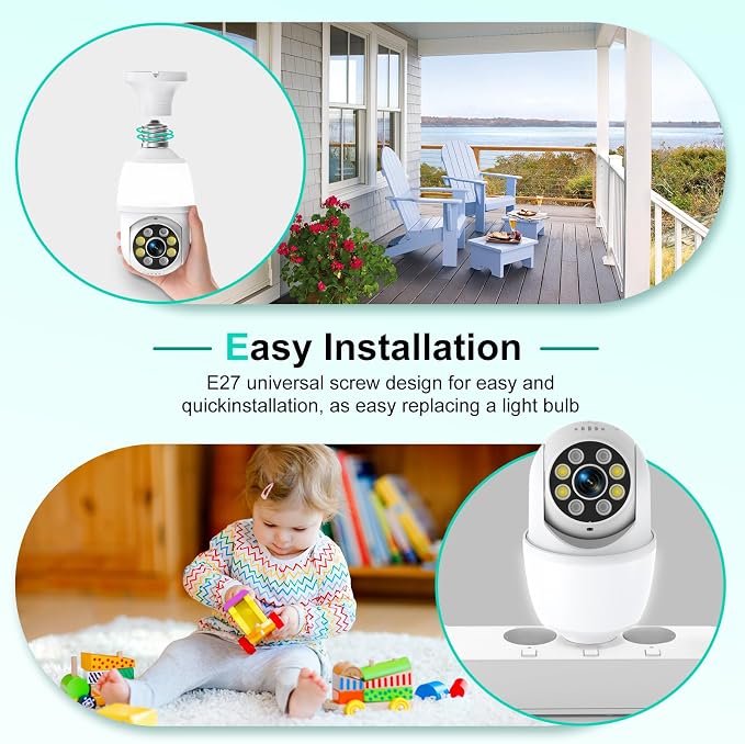 52HZ 2K Light Bulb Security Camera, 2.4GHZ WiFi Lightbulb Security Cameras - Image 7