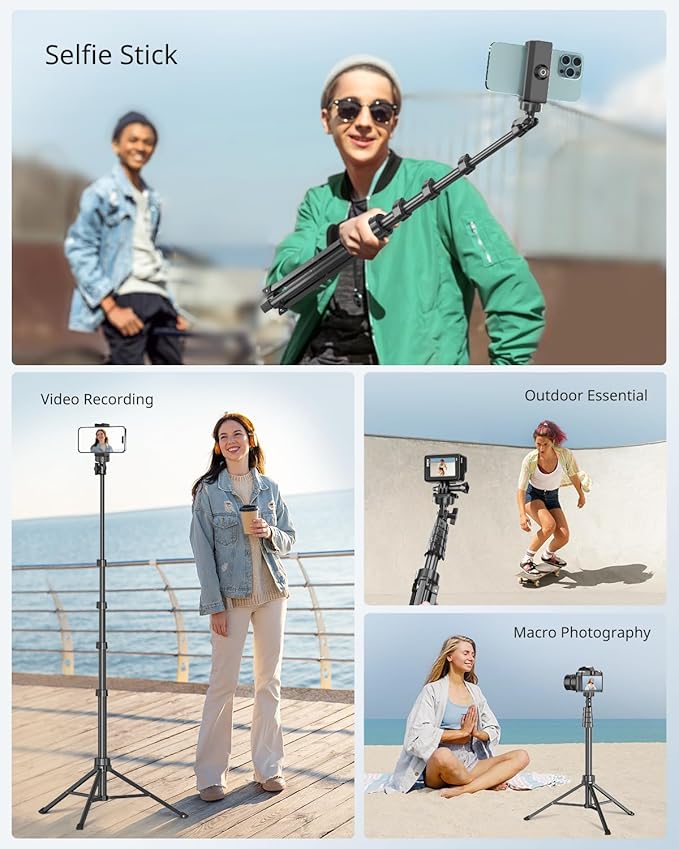 SENSYNE 62" Phone Tripod & Selfie Stick, Extendable Cell Phone Tripod Stand - Image 4
