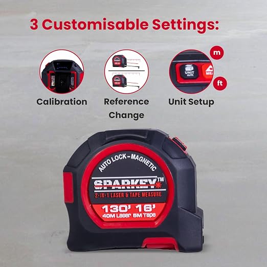 SPARKEY 2-in-1 Laser Tape Measure, 130Ft Laser Distance Measurement, - Image 3
