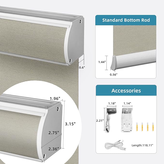 SmartWings Motorized Roller Shade, 50% Light Filtering Smart Window Blinds - Image 6