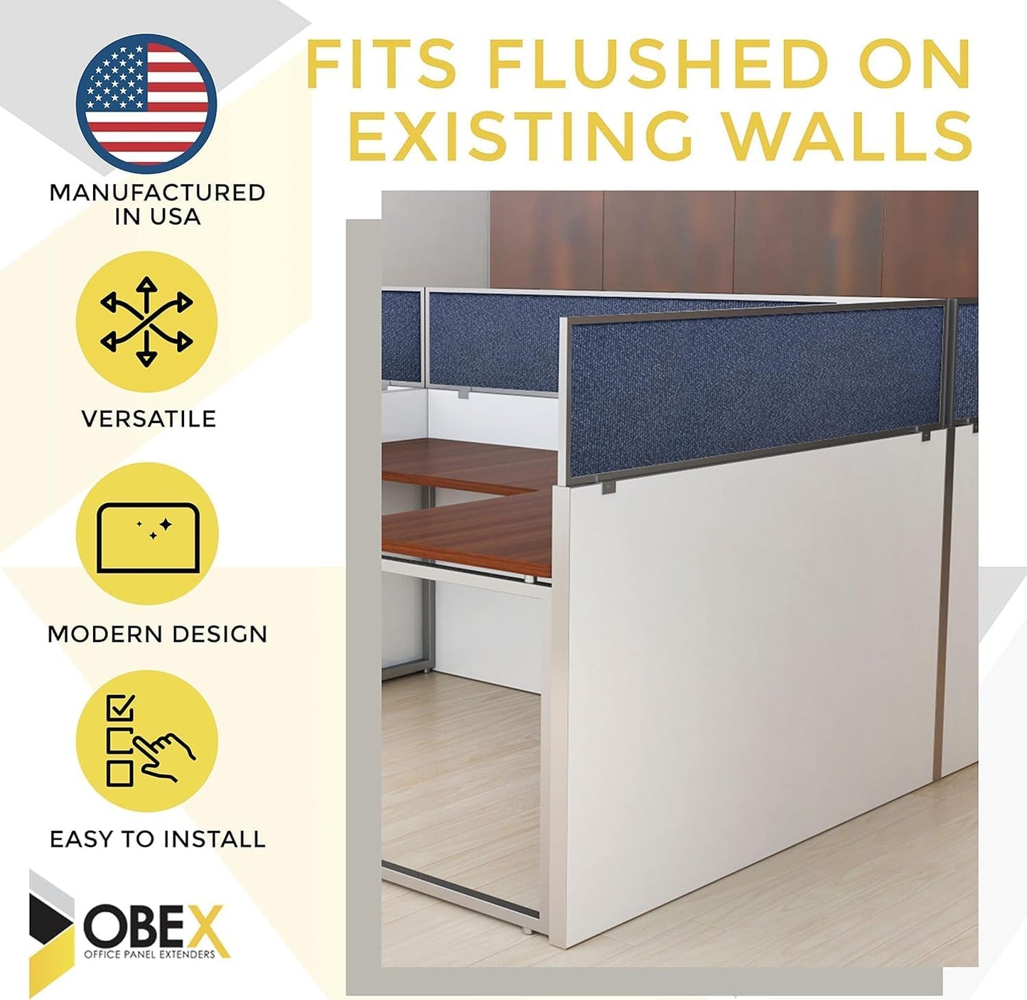 OBEX Acoustical Cubicle Privacy Screen Extender Desk Panel & Office Divider, Add Separation & Block Noise, 18" x 66", Twilight