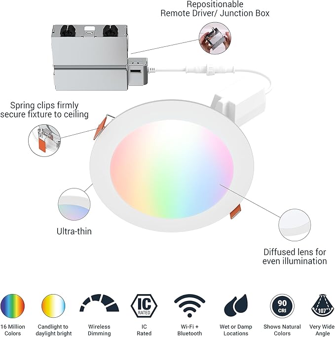 HALO 6” Smart Wi-Fi Slim Canless LED Downlight Powered by WiZ Pro, Dimmable - Image 2