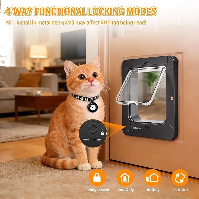 Smart Cat Door with 4 Collar Sensor Key, RFID Electronic Cat Door Collar - Image 4