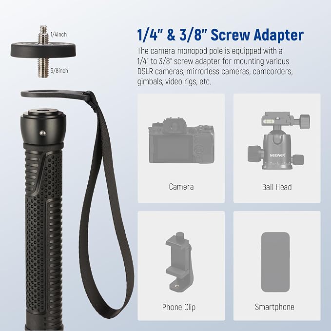 NEEWER 66.5" Camera Monopod Stand, Lightweight Aluminum Travel Selfie Stick - Image 4
