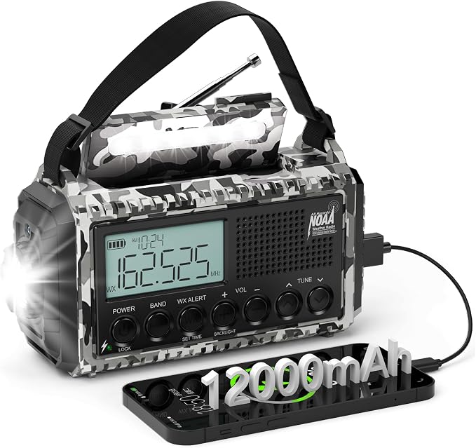 Emergency Radio 12000mAh AUTO NOAA Weather Radio, Solar Hand Crank Portable by PPLEE