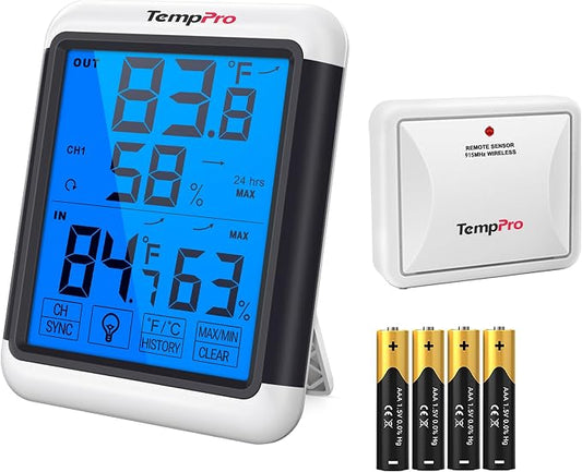 TempPro TP65 Indoor Outdoor Thermometer Digital Wireless Hygrometer Temperature by TempPro