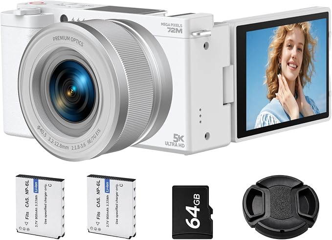 5K Digital Camera for Photography, 72MP Autofocus Point and Shoot Camera by CAMWORLD