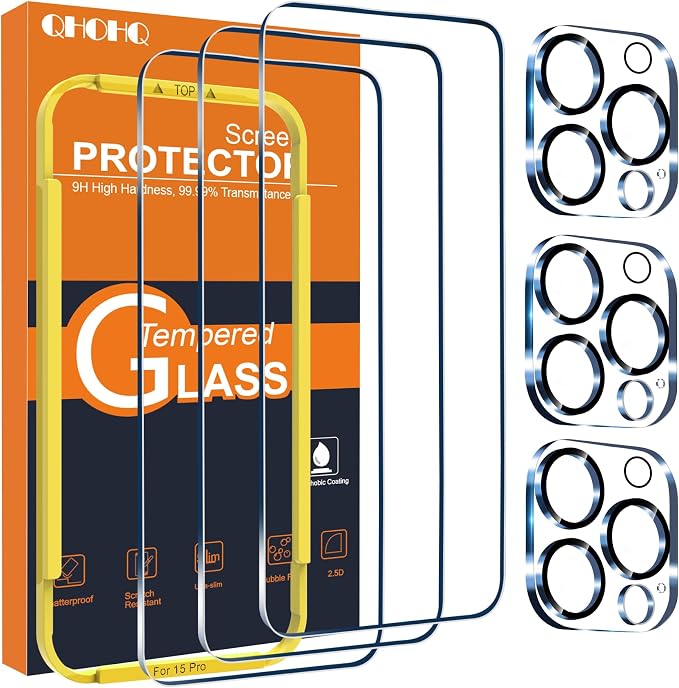 QHOHQ 3 Pack Screen Protector for iPhone 15 Pro by QHOHQ