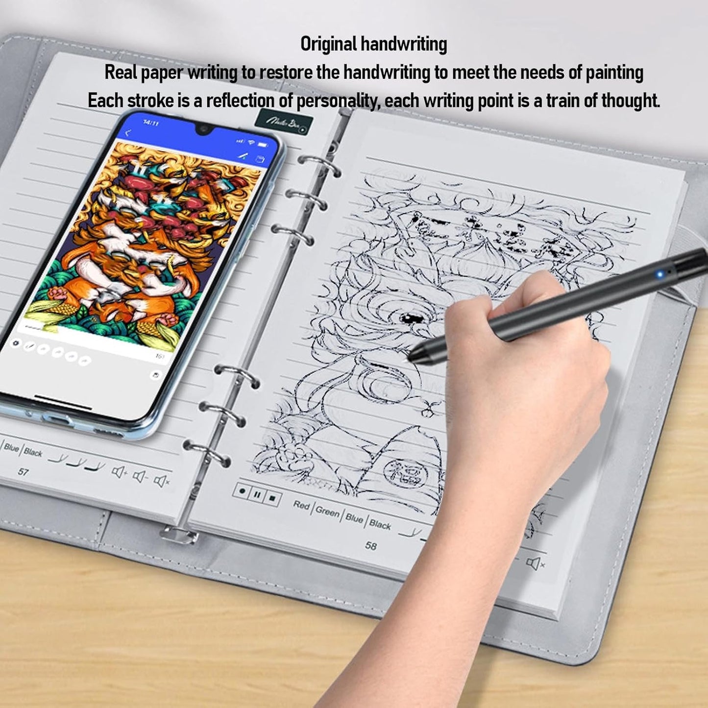 Yunseity 3 in1 Digital Smart Pen, Smartpen Notebook Set, Real Time Sync for Digitizing, Bluetooth 5.0 Paper Smart Writing Set, Convert to Text, OCR Technology, for iOS for Android (Grey Black