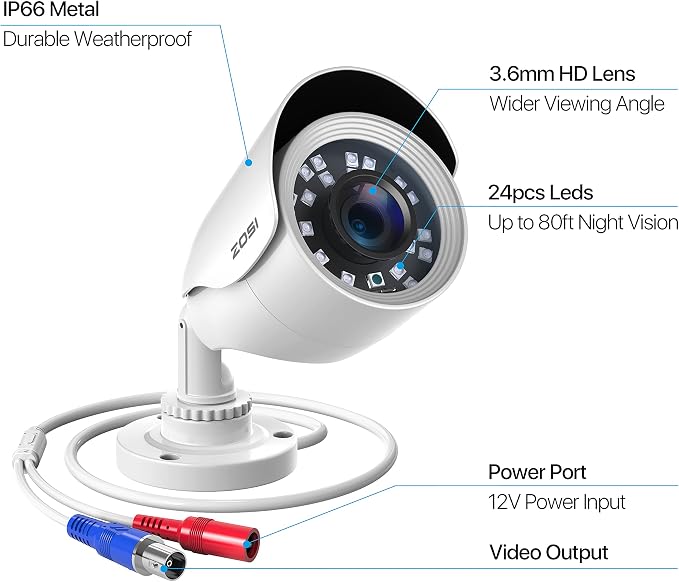 ZOSI 4 Pack HD-TVI 1920TVL 1080p Home Security Camera Outdoor Indoor, - Image 3