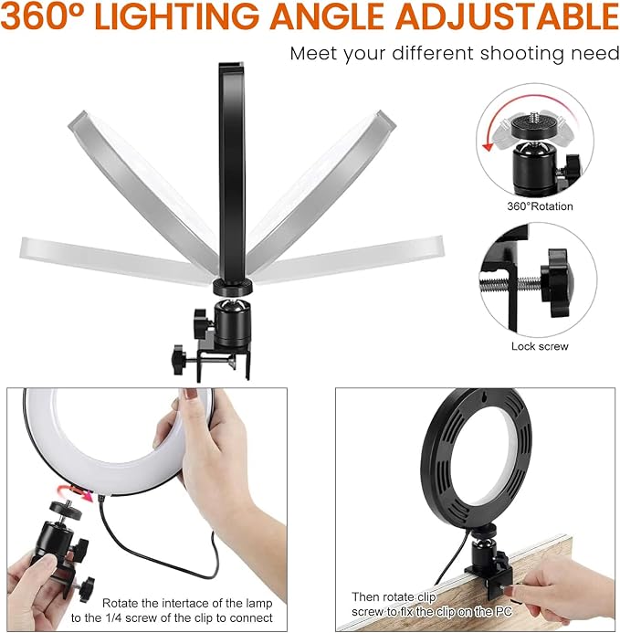 2 in 1 LED 6" Ring Light with Tripod Stand & Clamp - Image 6