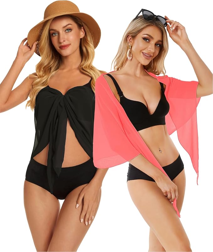 CHICGAL 2 Pieces Women Beach Sarong Bathing Suit Wrap Skirt Sheer Bikini - Image 5