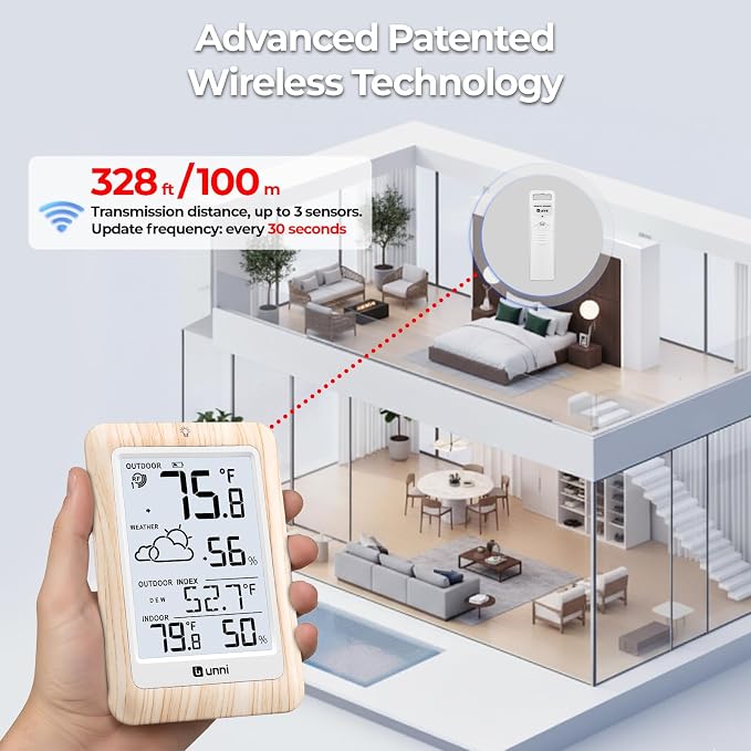 Indoor Outdoor Thermometer Wireless Weather Station, Temperature Humidity - Image 3