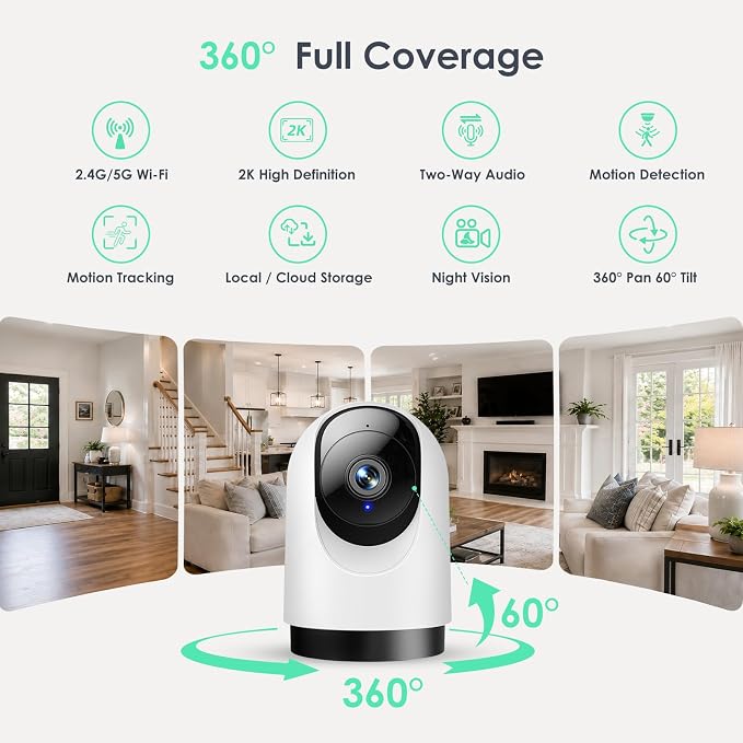 YOTON Indoor Security Camera, 2K 360° Wi-Fi Baby Monitor & Pet Camera w/Motion - Image 2