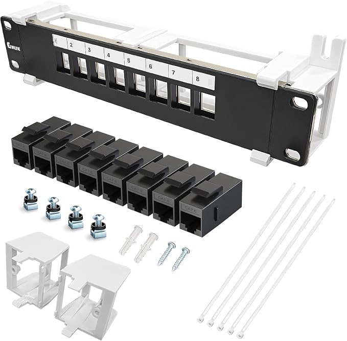 8 Port Patch Panel Cat6 Keystone Coupler Unshielded Wall Mount 10inch by Enmane