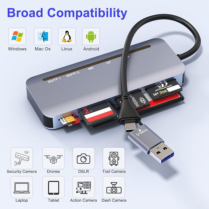 Memory Stick Pro Duo Card Reader, 7 in 1 USB-A/USB-C Multi Memory Card Reader - Image 9