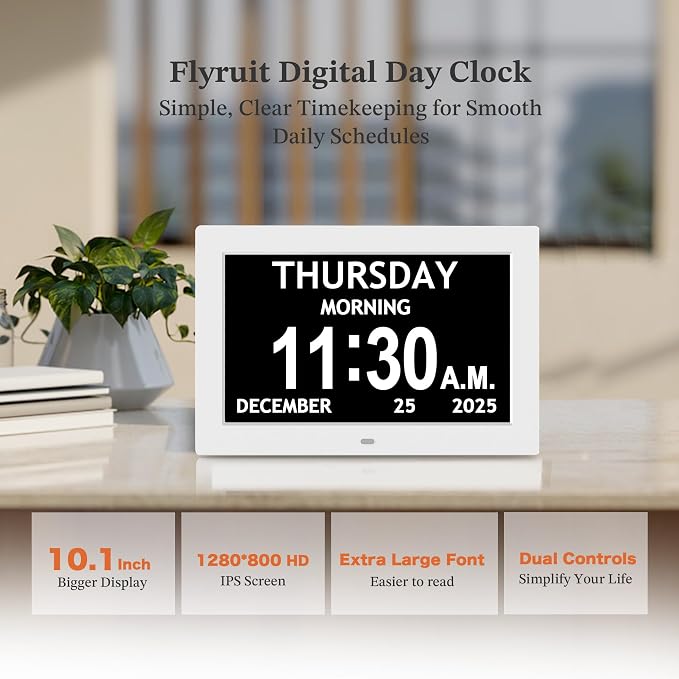10.1'' Extra Large Digital Clock, 1280*800p HD Display, Dementia Clock - Image 2