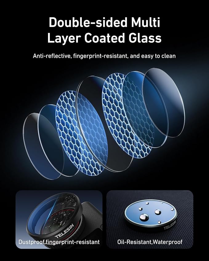 TELESIN Filter Kit for DJI Osmo Action 6 – VND 2–32 Variable ND, CPL UV Lens - Image 7