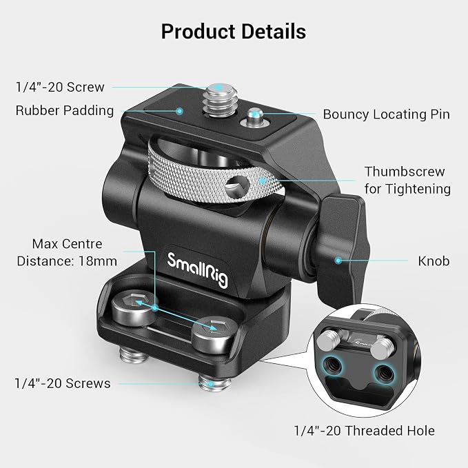 SmallRig Monitor Mount Swivel 360° and Tilt 180° Adjustable Bracket - Image 2