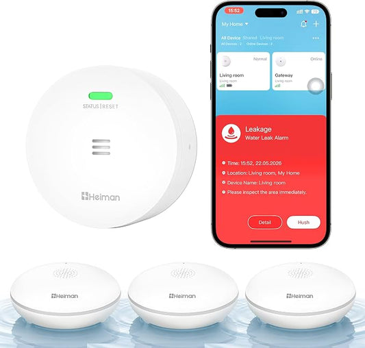 Heiman Water Leak Detector for Home, Water Sensor Alarm Leak Detector, Battery by HEIMAN