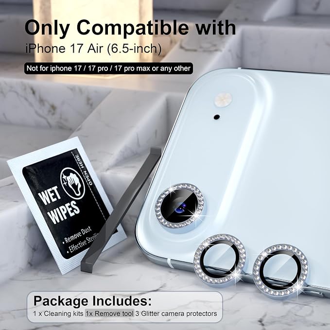 Choiche Compatible for iPhone 17 Air Camera Lens Protector Bling, 9H Tempered - Image 2