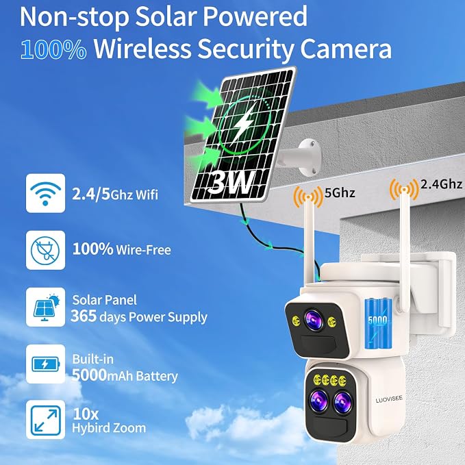 Triple-Lens Solar Security Cameras Wireless Outdoor, 360 PTZ Cameras - Image 5