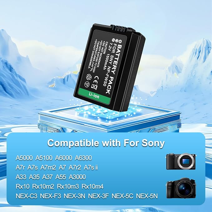 2-Pack NP-FW50 1500mAh Rechargeable Battery, - Image 2