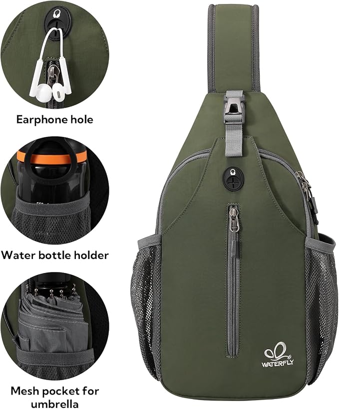 WATERFLY Crossbody Sling Backpack Sling Bag Travel Hiking Chest Bags Daypack - Image 4