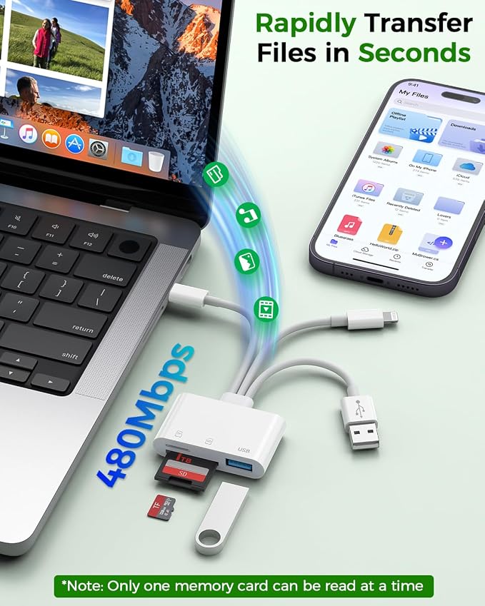 3-in-1 SD Card Reader for iPhone 17 16 15 14 iPad, Memory Card Reader - Image 4