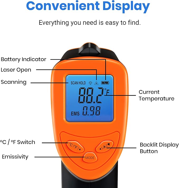 Etekcity Infrared Thermometer Laser Temperature Gun 1080, -58°F~ 1130°F - Image 10