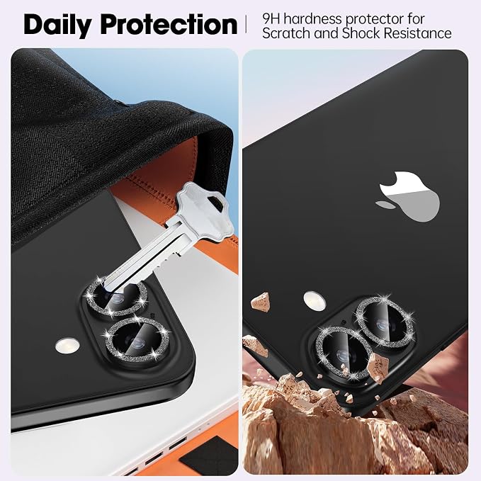 for iPhone 16/16 Plus Camera Lens Protector Bling Individual Metal Glitter Ring - Image 3